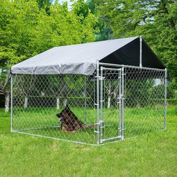 Extra Large Outdoor Dog Kennel, Anti-Rust with Roof