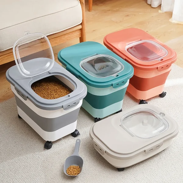 Foldable Cat Food Bucket On Wheels Multifunctional