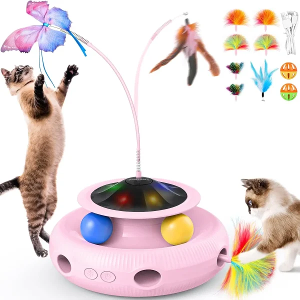 4 in 1 Automatic Cat Toy for Indoor  with Rechargeable Battery, W/ Fluttering Butterfly