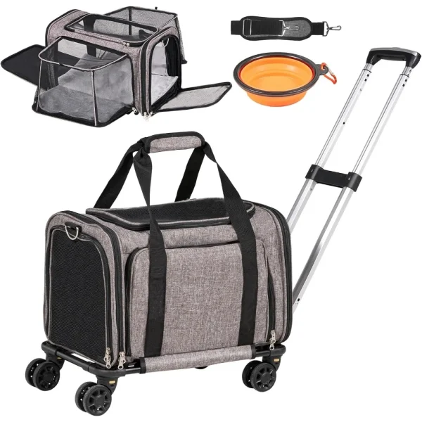 Airline Approved Pet Carrier with Wheels,  Dogs and Cats Under 25LBS, Pet Travel