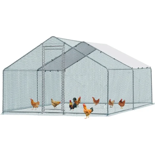 Chicken Coop, Large Metal Chicken House with Waterproof Cover